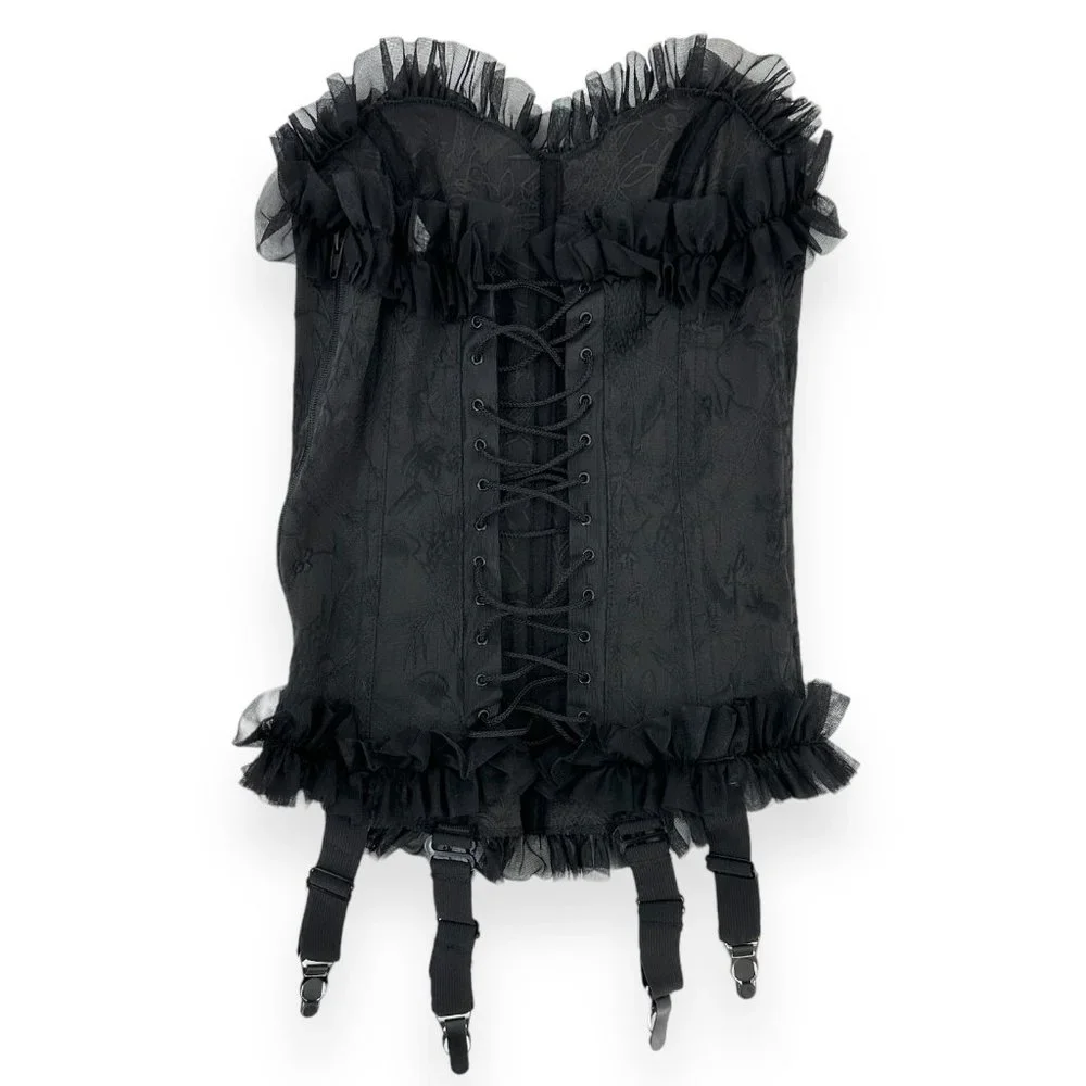 Vintage Tesa Black Floral Embroidered Corset Top sz 32 - Picture 2 of 5